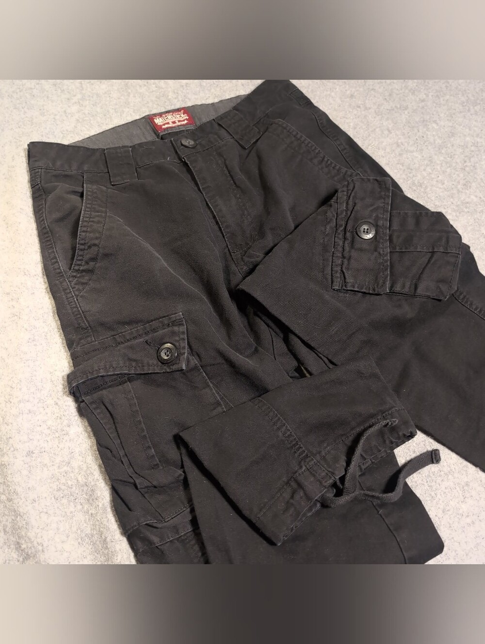 Matchstick Black Heavyweight Cargo Pants Mens S / 29 Drawstring Hem Y2K Gorp